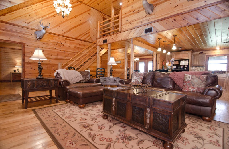 Cabin living room at Lake Mountain Cabins.