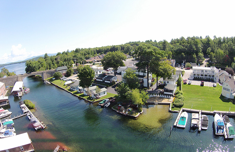 Aerial view of Channel Waterfront Cottages.