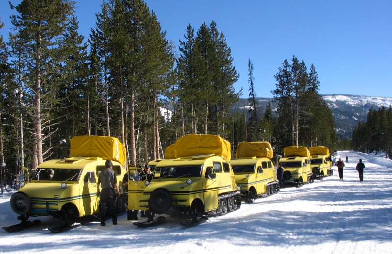 Snow vehicles at Yellowstone Wildlife Cabins.