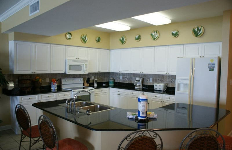 Rental kitchen at Gulf Beach Rentals.