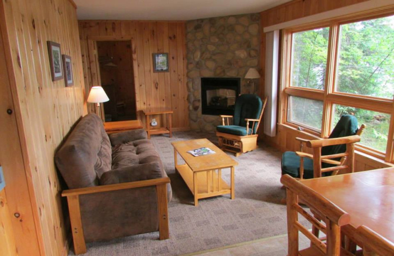 Cabin living room at Elbow Lake Lodge.