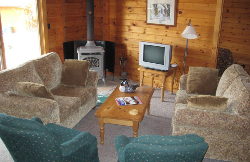 Cabin living room at Cedarwood on Lake Muskoka.