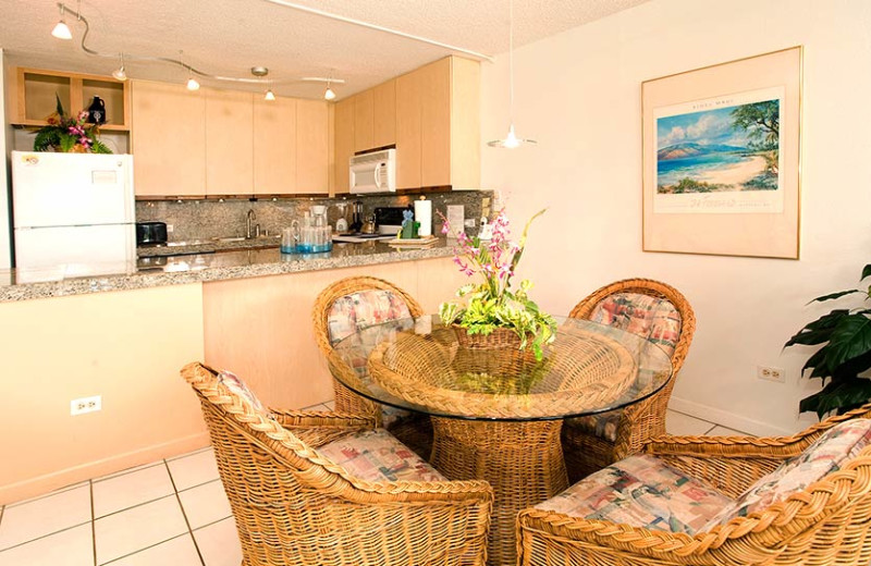 Condo kitchen and dining area at Kamole Sands.