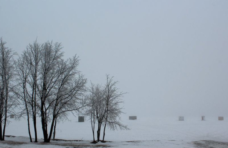 Ice fishing houses at Twin Lake Landing.