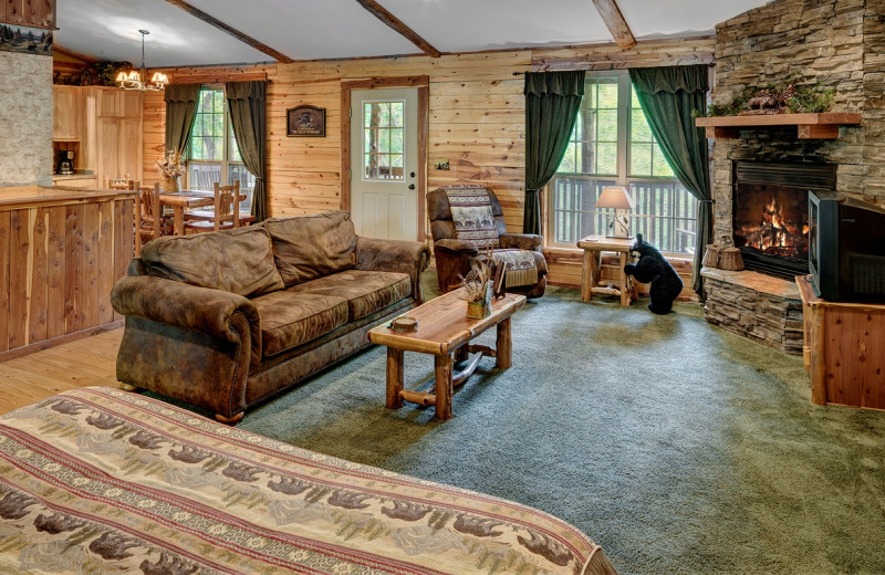 Cabin living room at Lake Forest Luxury Log Cabins.