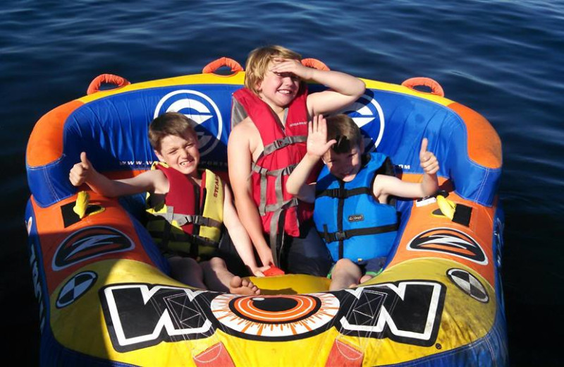 Kids in raft at The Red Door Resort.