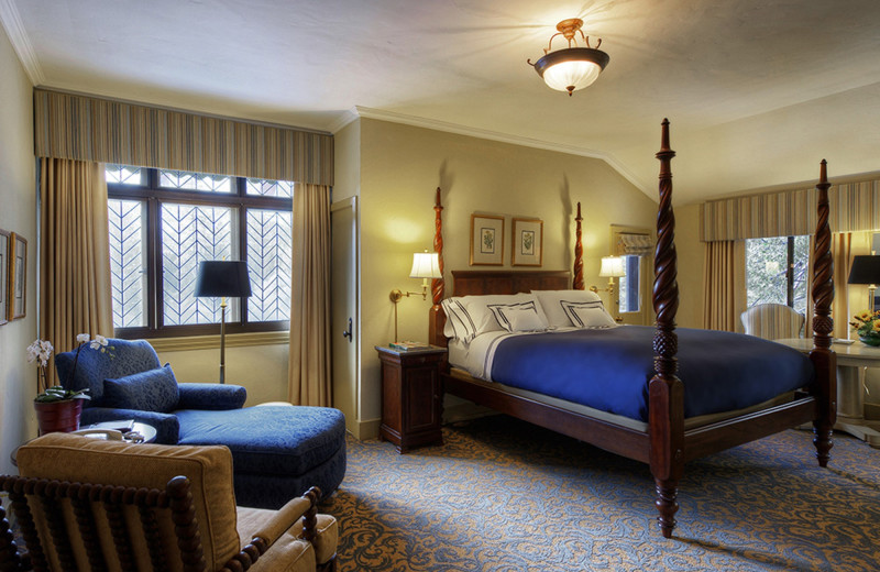 Guest room at The Ahwahnee Hotel.