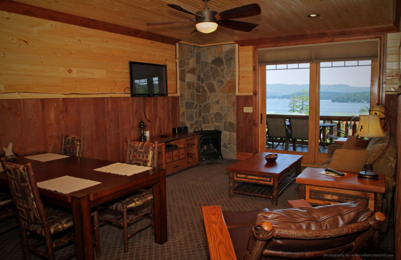 Guest living room at The Lodges at Cresthaven on Lake George.
