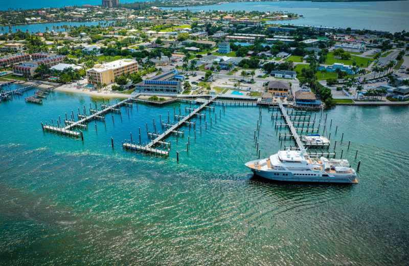 Aerial view of Dockside Harborlight Resort.