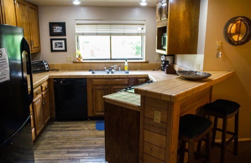 Rental kitchen at Nomadness Rentals.