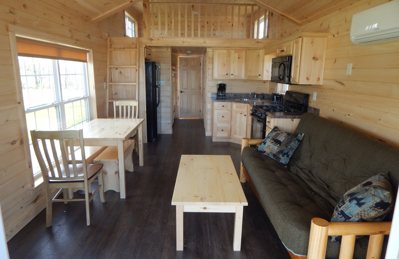 Cabin living room at Yogi Bear's Jellystone Park™ Camp-Resort in Gardiner, NY.