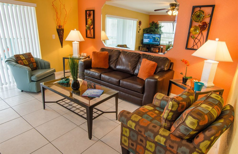 Rental living room at Sunsational Beach Rentals. LLC.