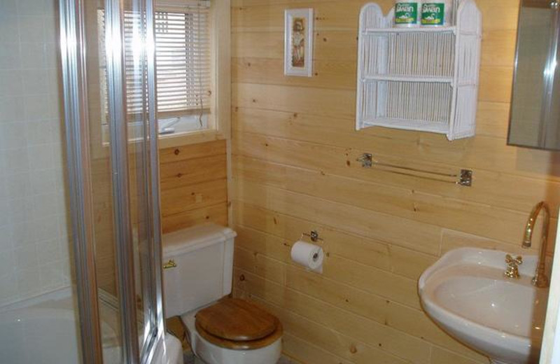 Cabin bathroom at Pleasant Cove Resort.