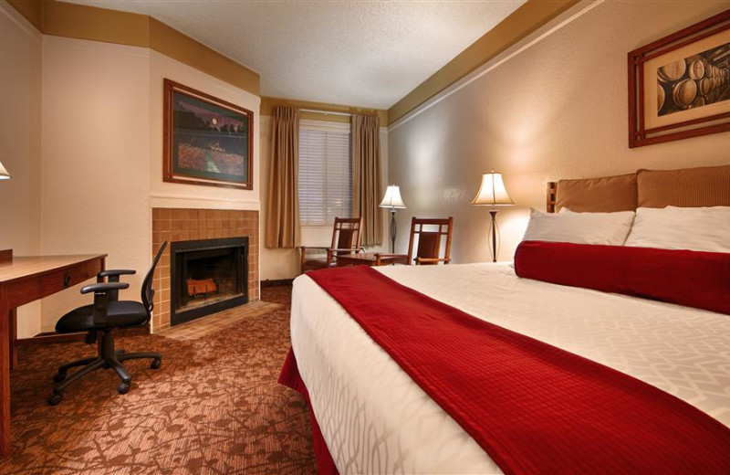 Guest room with fireplace at Best Western Sonoma Valley Inn & Krug Event Center.