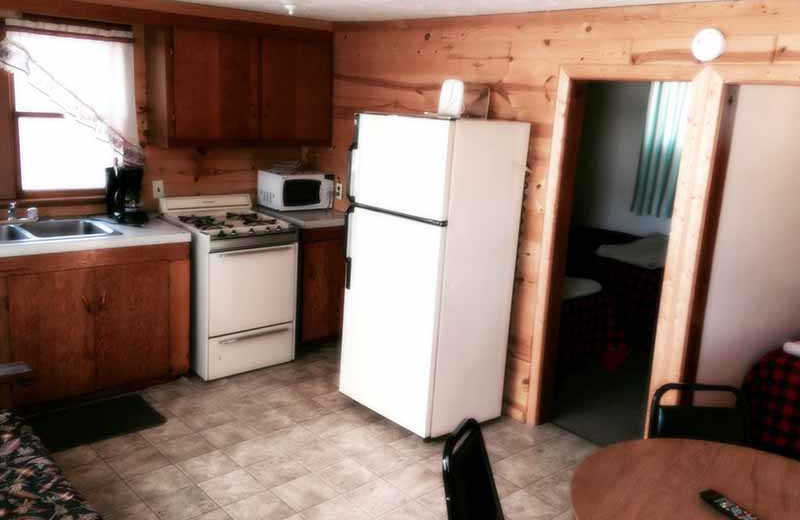 Cabin kitchen at River Bend's Resort & Walleye Inn.