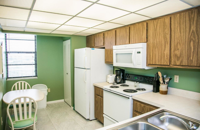 Rental kitchen at Harborview Rentals.