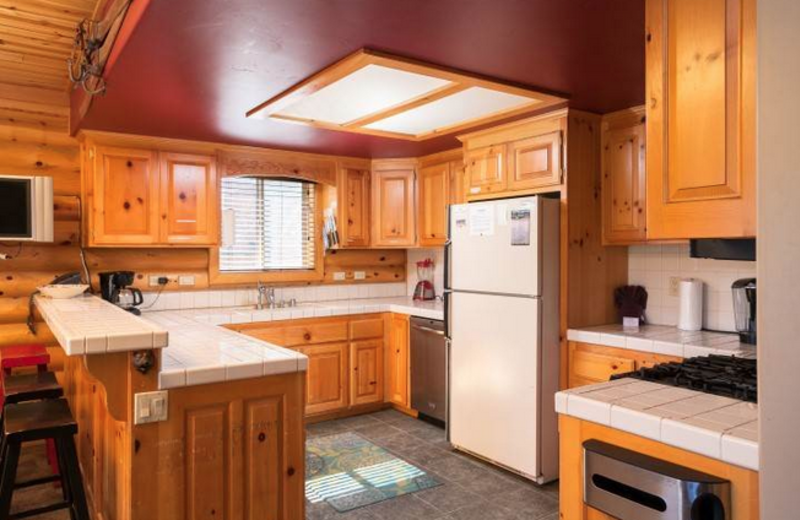 Rental kitchen at Big Bear Cool Cabins.
