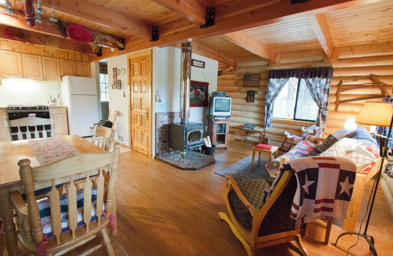 Cabin living room at Natapoc Lodging.