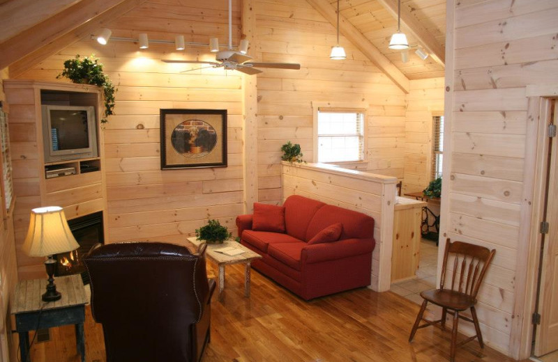 Great Escape cabin living room at New River Trail Cabins.