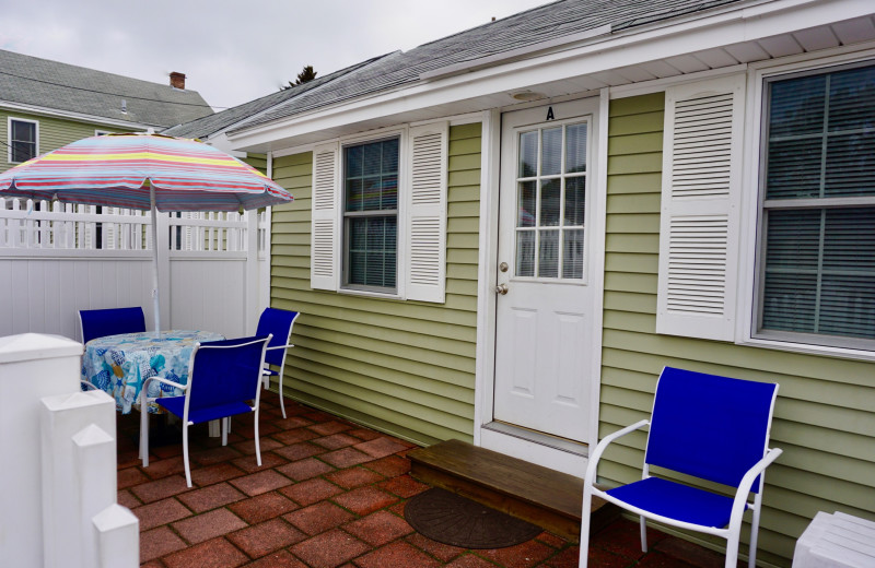 Guest patio at Moontide Motel, Cabins and Apartments.