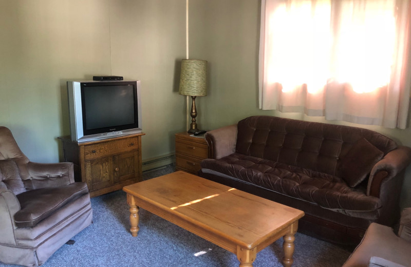 Cabin living room at Dogtooth Lake Resort.