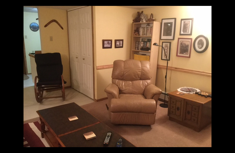 Cabin living room at Bear Cub Lodging.