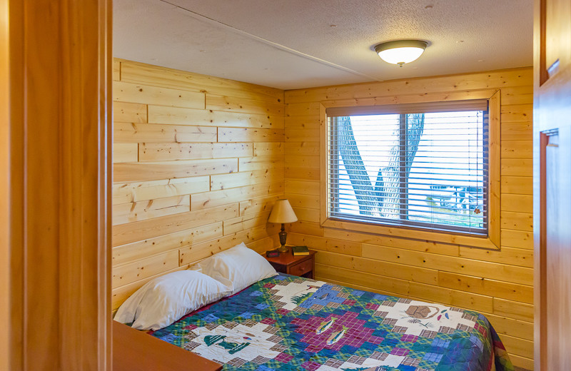 Cabin bedroom at Ten Mile Lake Resort.