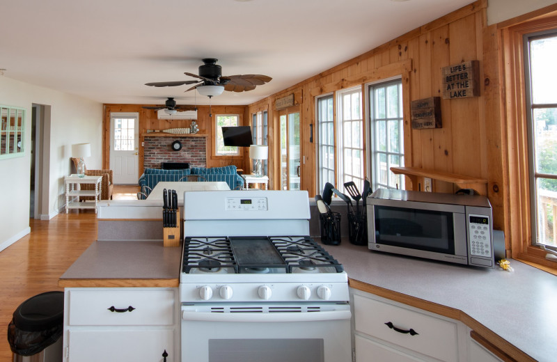 Cottage living room at Westward Shores Camping Resort.