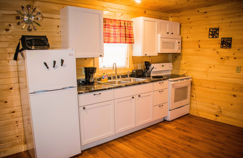 Cabin kitchen at Hocking Hills Cozy Cabins.