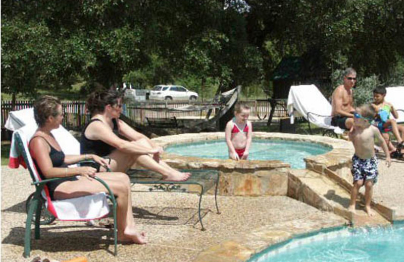 Relaxing by the pool at Roddy Tree Ranch.