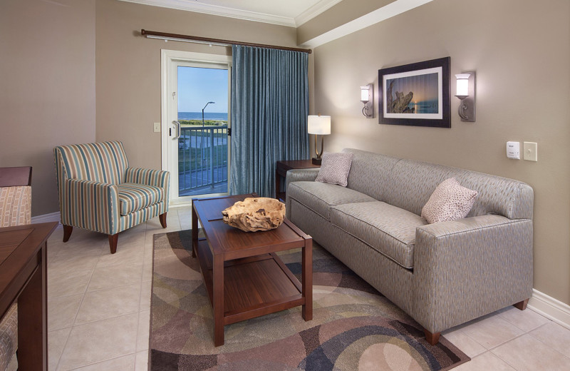 Guest living room at Holiday Inn Club Vacations Galveston Beach Resort.