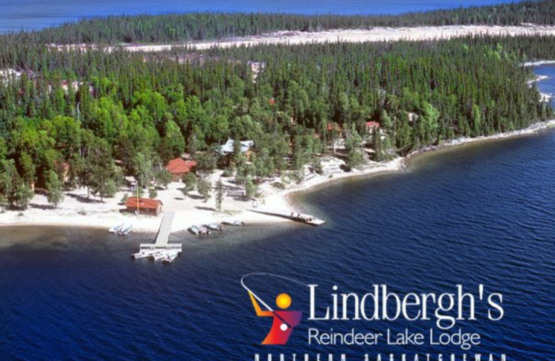 Aerial view of Lindbergh's Reindeer Lake Lodge.