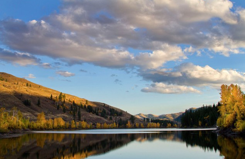 Scenic lake view at Sun Mountain Lodge.