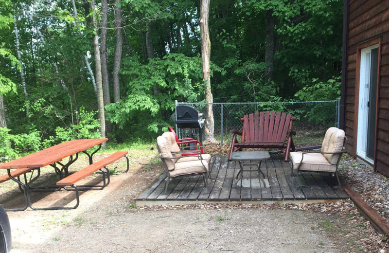 Cabin patio at Sunset Bay Resort.