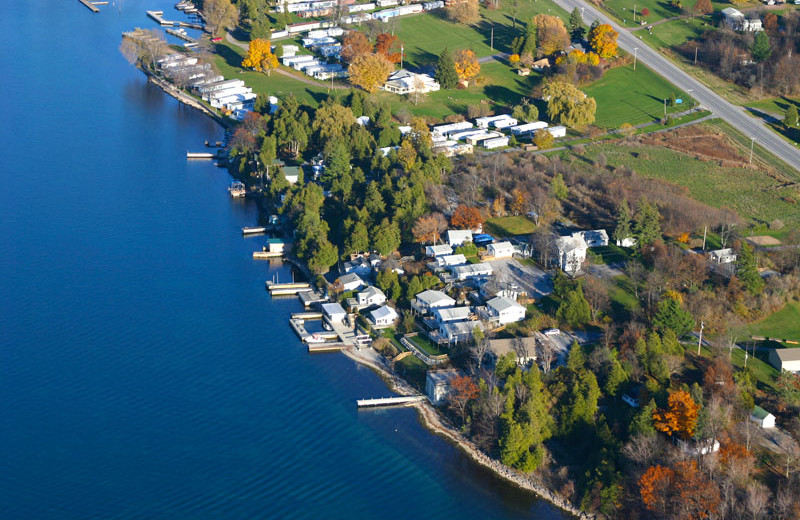 Aerial view of Angel Rock Waterfront Cottages.