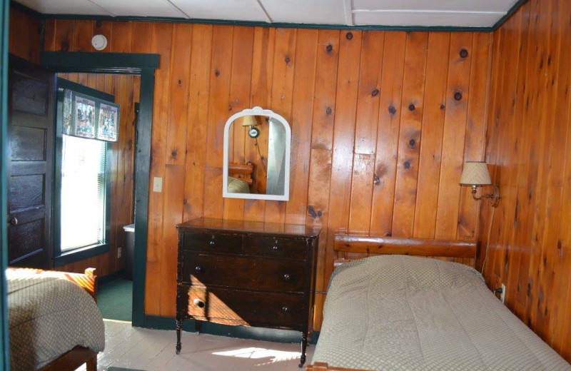 Cabin bedroom at Wilsons on Moosehead Lake.