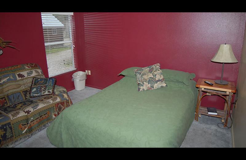 Motel bedroom at Sourdough Lodge.