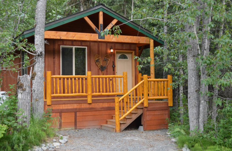 Cabin exterior at Summit Lake Lodge.