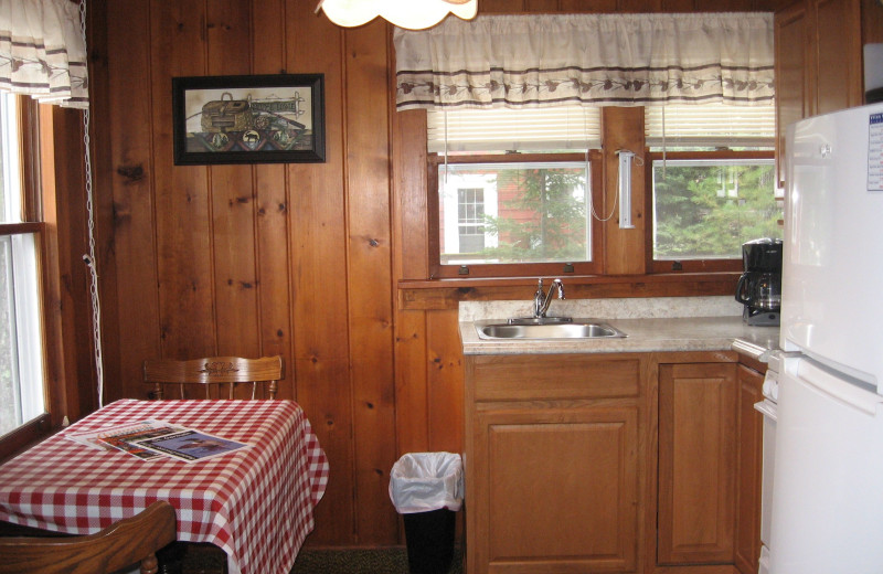 Cabin kitchen at Northwoods Vacation Rentals.