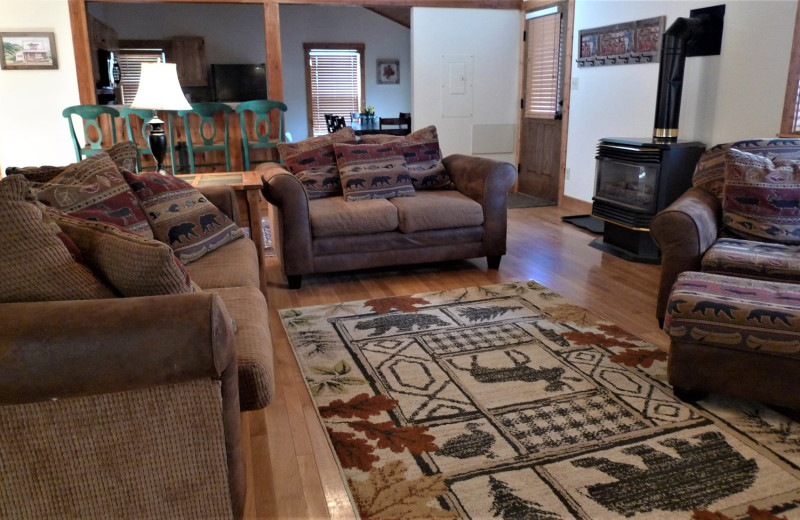 Cabin living room at Three Rivers Resort & Outfitting.