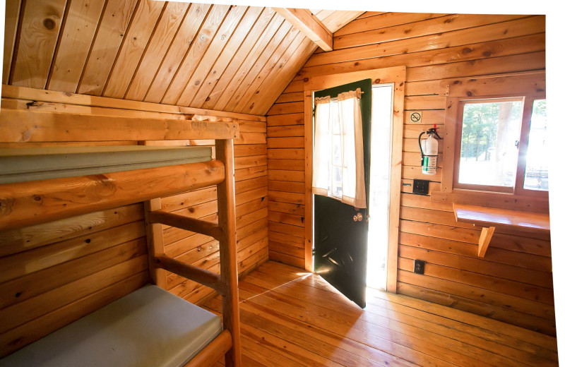 Cabin bedroom at Old Forge Camping Resort.