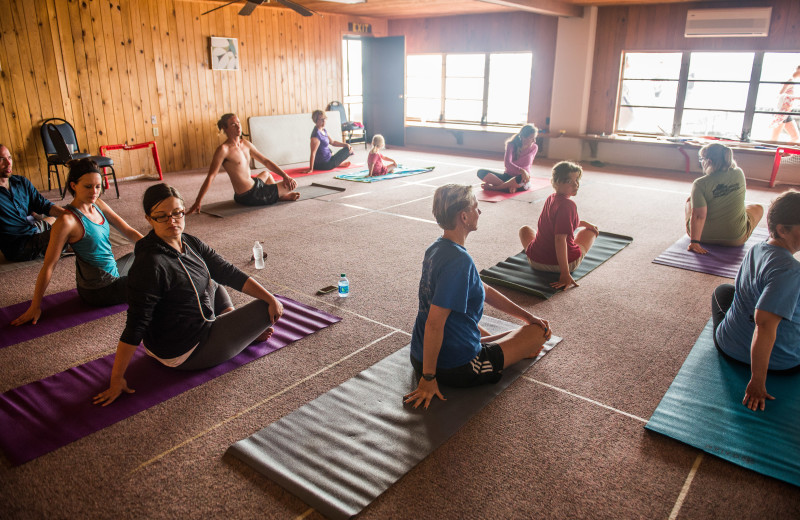 Yoga Classes looking out at Pelican Lake