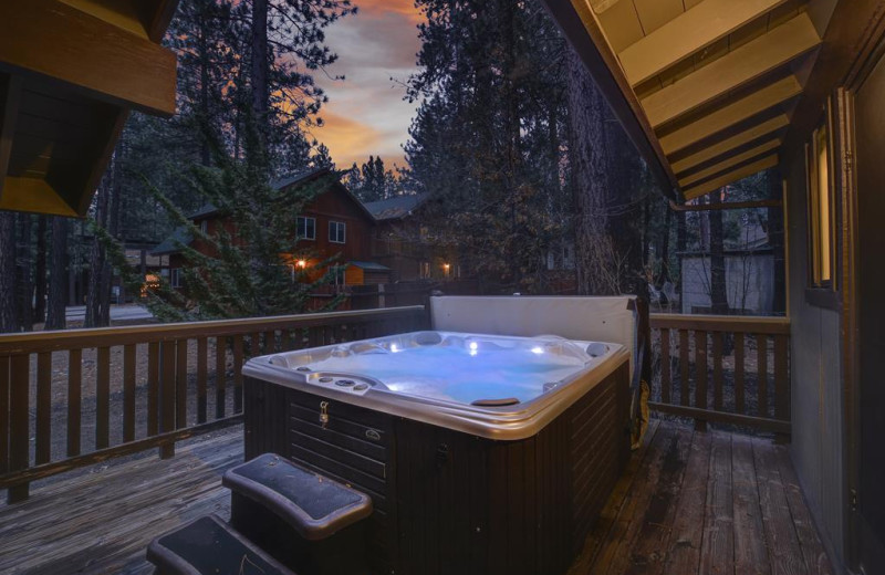 Rental hot tub at Big Bear Getaway Cabin Rental Company.