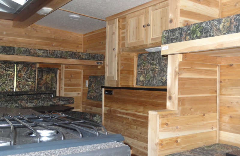 Interior view of ice fishing house at Twin Oaks Resort & RV Park.