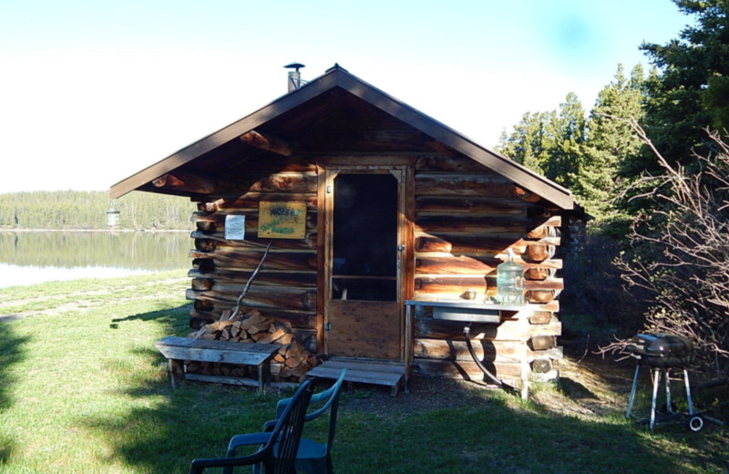 Cabin exterior at Chaunigan Lake Lodge.