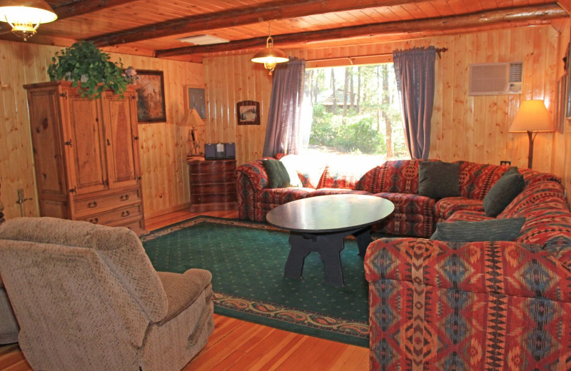 Cabin living room at Pine River Lodge.