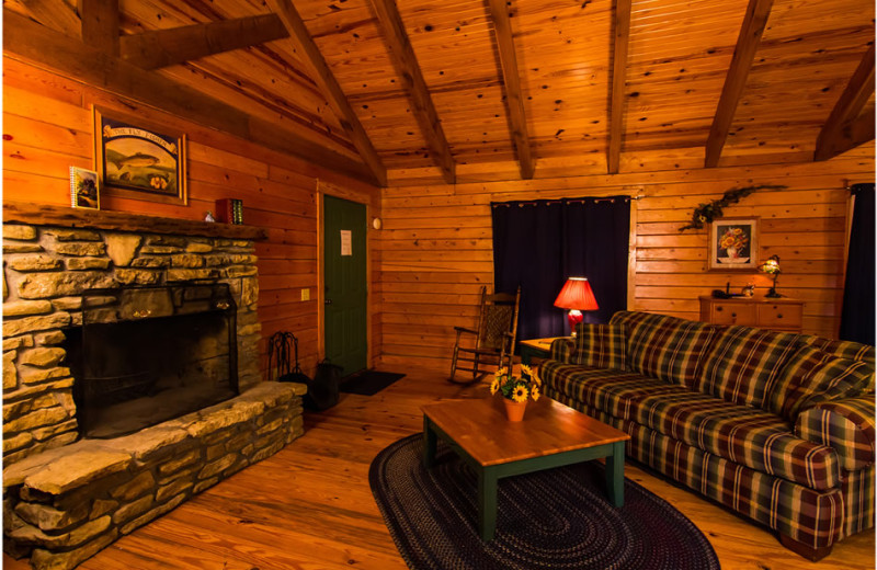 Cabin living room at Whispering Hills Cabins.