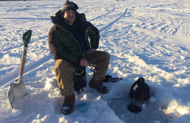 Ice fishing at Sunset Point Resort.