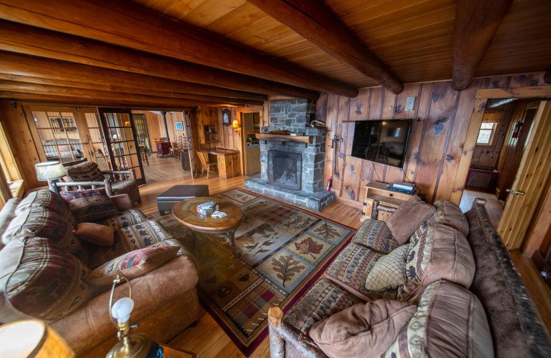 Cabin living room at The Birches Resort.