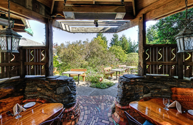 Patio view at Cambria Pines Lodge.